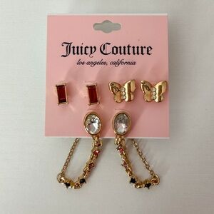 Juicy Couture Earring Set of 3 Gold-tone and Red.